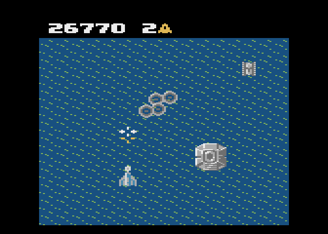 Xevious Atari 7800 Screenshot: Flying over water...