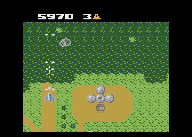 Xevious Atari 7800 Screenshot: Destroyed part of the ground installation...
