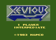 Xevious for Atari 7800 - Title screen; the Namco and Atari copyrights scroll along the bottom.