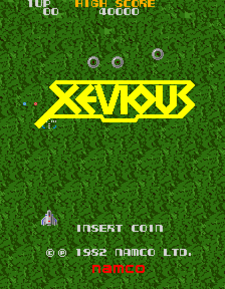 Xevious Arcade Screenshot: Game attract mode (Japanese version).