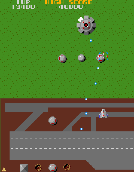 Xevious Arcade Screenshot: Larger ground targets can fire rapidly!