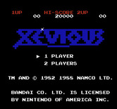 Xevious for NES / Famicom - Title screen (U.S. version).