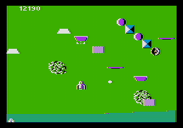 Xevious Apple II Screenshot: Some of these obstacles can't be destroyed...