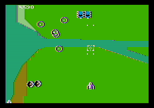 Xevious Apple II Screenshot: Blasting targets...