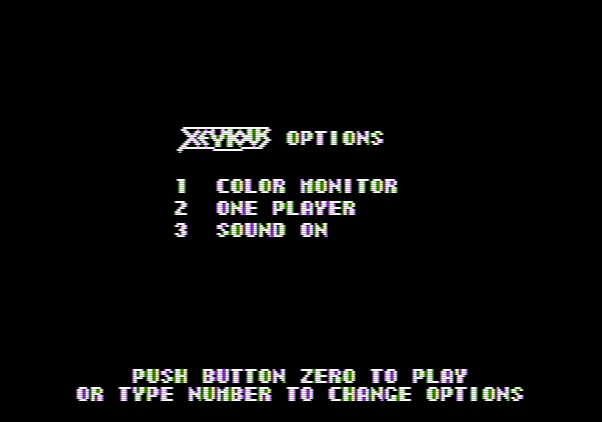Xevious Apple II Screenshot: Main menu.