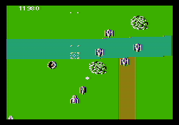 Xevious Apple II Screenshot: Lookout, incoming enemies!