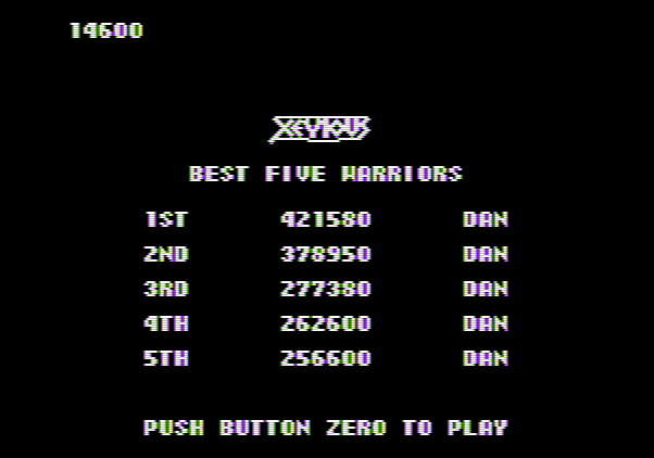 Xevious Apple II Screenshot: High scores.