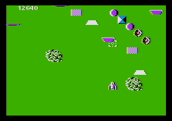 Xevious Apple II Screenshot: Some of these incoming obstacles can't be destroyed....
