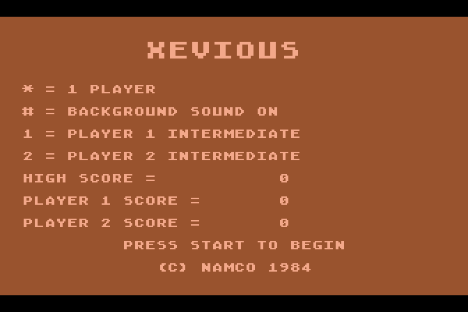 Xevious Atari 5200 Screenshot: Title and settings screen.