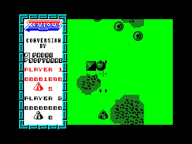 Xevious ZX Spectrum Screenshot: Preparing to bomb some targets...