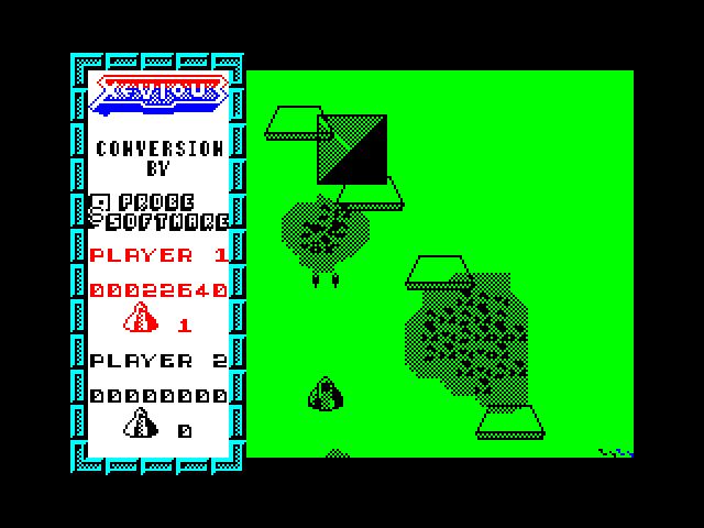 Xevious ZX Spectrum Screenshot: Don't get trapped by these indestructible obstacles!