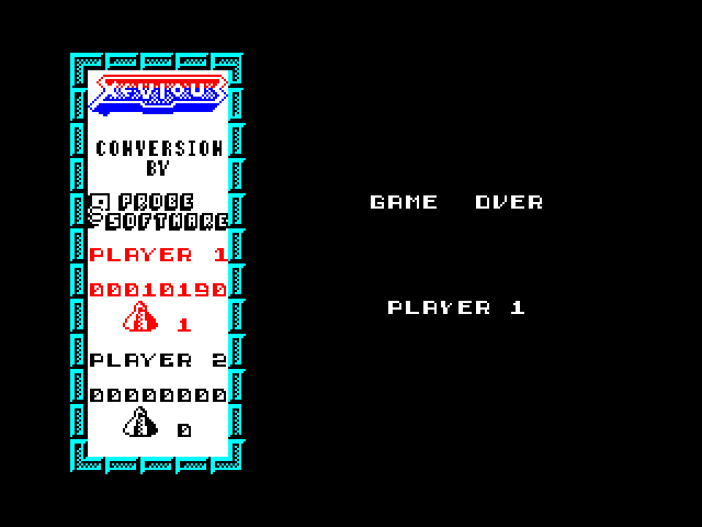 Xevious ZX Spectrum Screenshot: Game over.