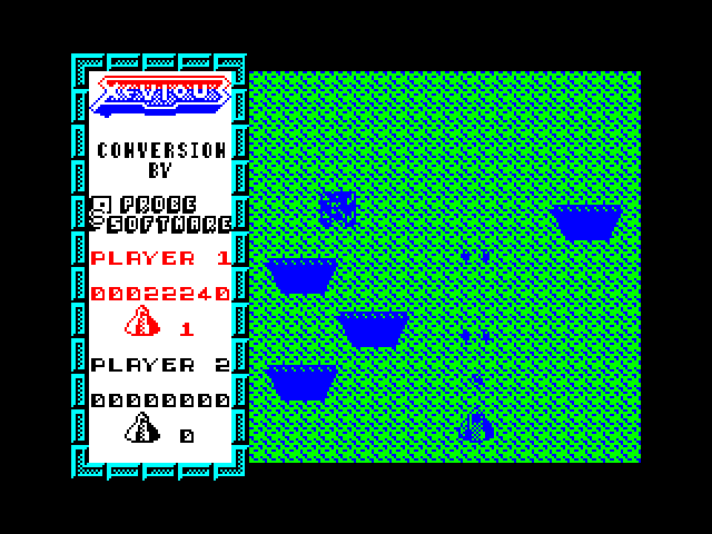Xevious ZX Spectrum Screenshot: Those giant rotating plates can't be destroyed, you need to simply avoid them.