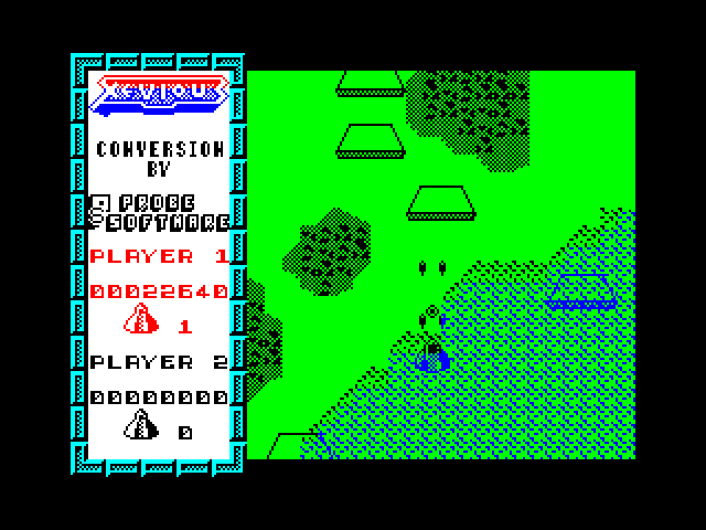 Xevious ZX Spectrum Screenshot: Approaching land again...