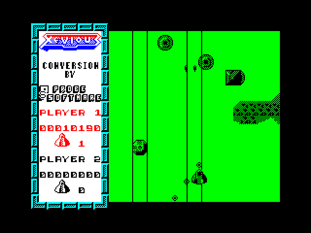 Xevious ZX Spectrum Screenshot: Ground based enemies can be just as deadly as flying ones; be careful!