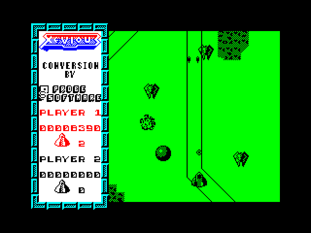 Xevious ZX Spectrum Screenshot: Several different types of enemies begin to appear...