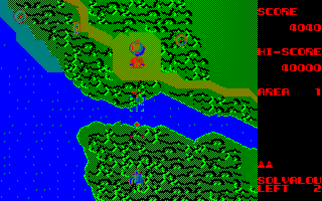 Xevious Fujitsu FM-7 Screenshot: Bombing targets...