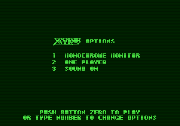 Xevious Apple II Screenshot: Options screen.