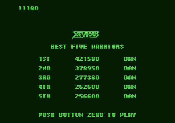 Xevious Apple II Screenshot: High scores.