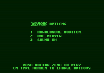 Xevious for Apple II - Options screen.