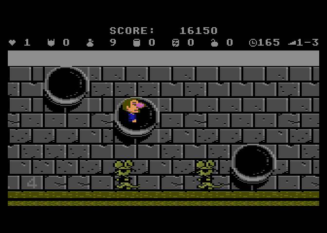 Scrapyard Dog Atari 7800 Screenshot: Some of these sewer pipes you can enter to be taken to a new location...