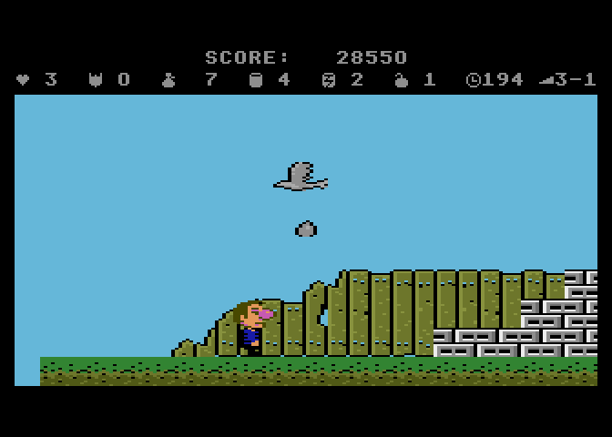 Scrapyard Dog Atari 7800 Screenshot: Don't get hit by falling eggs!