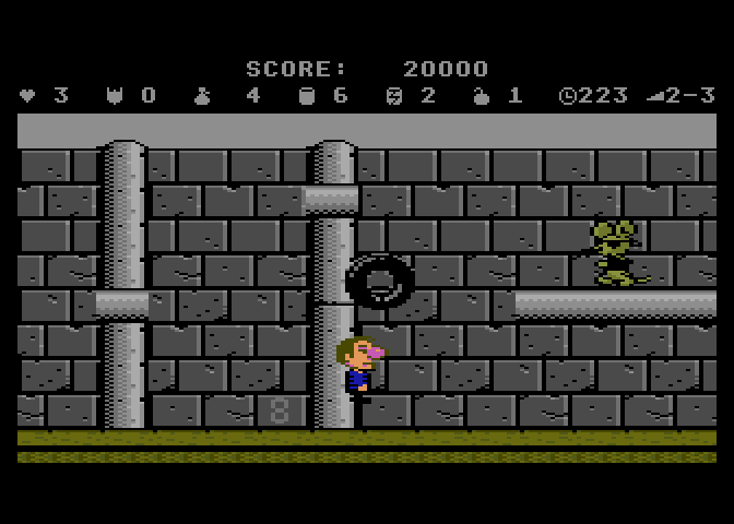 Scrapyard Dog Atari 7800 Screenshot: Tires appear in the oddest of places...