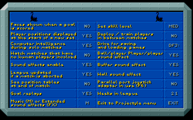 Projectyle Amiga Screenshot: Game options.