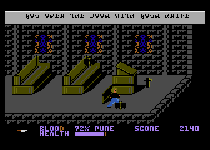 Midnight Mutants Atari 7800 Screenshot: Found a cross! That is a useful item...