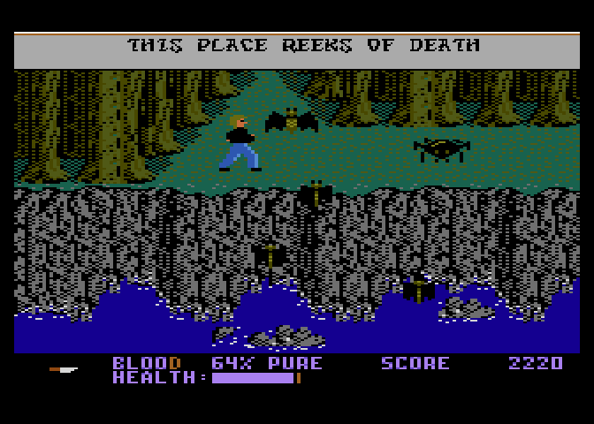 Midnight Mutants Atari 7800 Screenshot: Numerous bats attack I once...I could use some sort of defense against this!