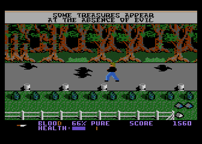 Midnight Mutants Atari 7800 Screenshot: Avoid these deadly birds when exploring the forest...