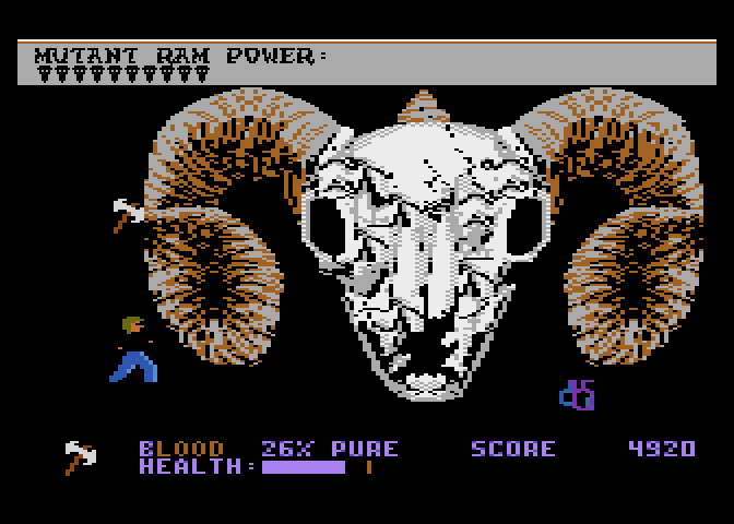 Midnight Mutants Atari 7800 Screenshot: One of the bosses in the game, a giant mutant ram!