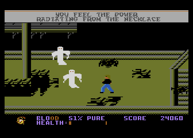 Midnight Mutants Atari 7800 Screenshot: I recovered a valuable necklace, but now I need to escape!