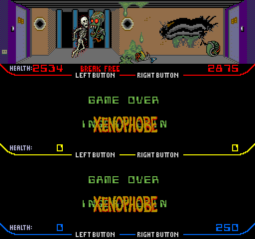 Xenophobe Arcade Screenshot: Almost game over here...