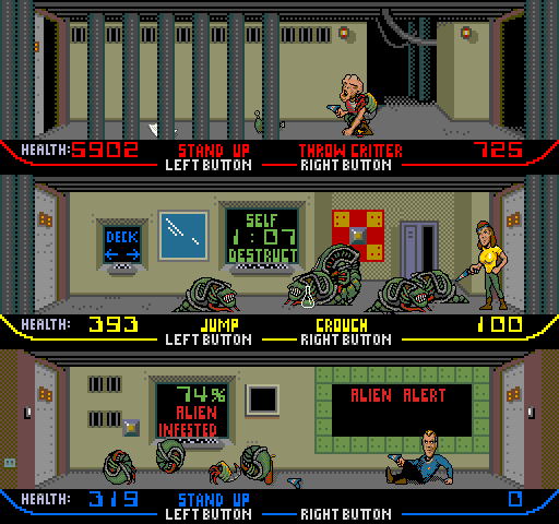 Xenophobe Arcade Screenshot: Blasting aliens!