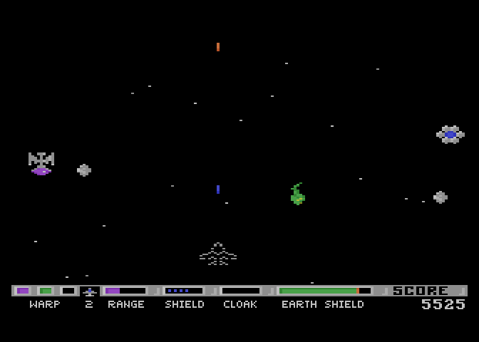 Planet Smashers Atari 7800 Screenshot: The cloaking capsule makes you temporarily invisible to enemies...