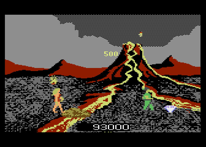 Crossbow Atari 7800 Screenshot: Shooting volcanic rocks...