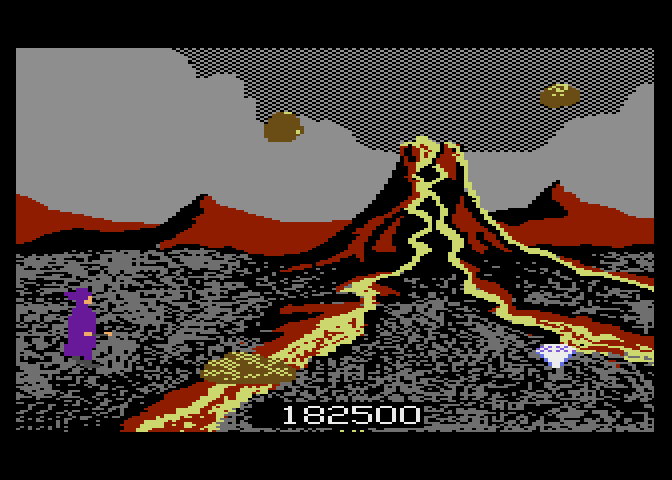 Crossbow Atari 7800 Screenshot: One of the rocks makes a handy bridge over the lava river.