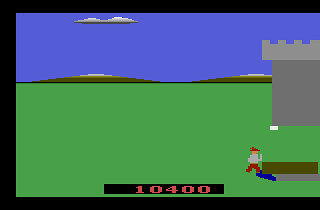 Crossbow Atari 2600 Screenshot: The drawbridge is down, now to cross it.