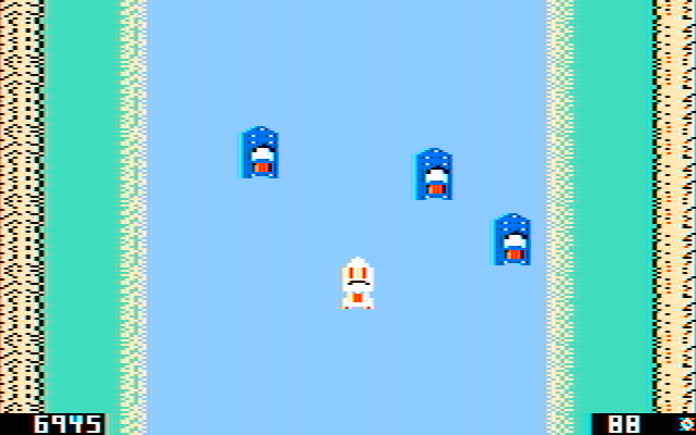Spy Hunter IBM PC/Compatibles Screenshot: Driving a boat...enemy boats closing in!