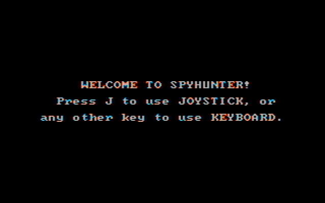 Spy Hunter IBM PC/Compatibles Screenshot: Use a joystick or the keyboard?