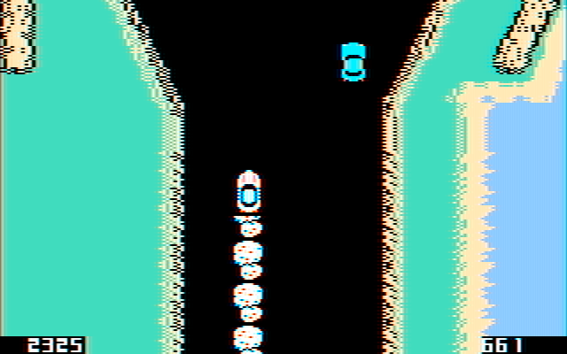 Spy Hunter IBM PC/Compatibles Screenshot: Use an oil slick to attack enemies behind you.