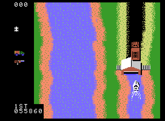 Spy Hunter ColecoVision Screenshot: A weapons van waits when returning to the road.