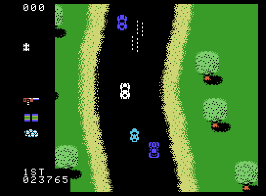 Spy Hunter ColecoVision Screenshot: A twisty section of road...