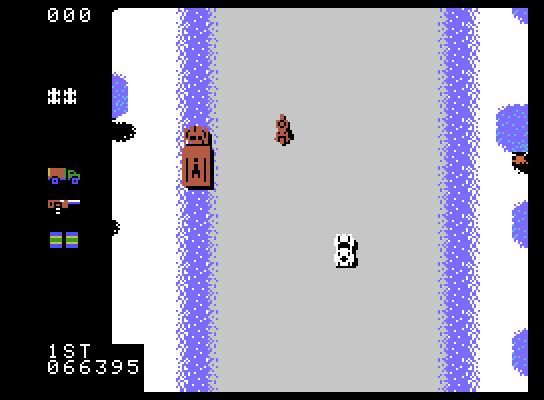 Spy Hunter ColecoVision Screenshot: Be careful on the icy roads!