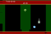 Spy Hunter for Atari 2600 - If you run over one of the light blue puddles you may temporarily lose control of the car.