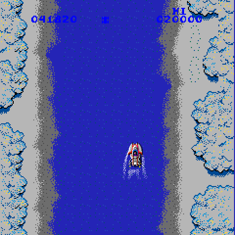 Spy Hunter Arcade Screenshot: Driving a boat now...