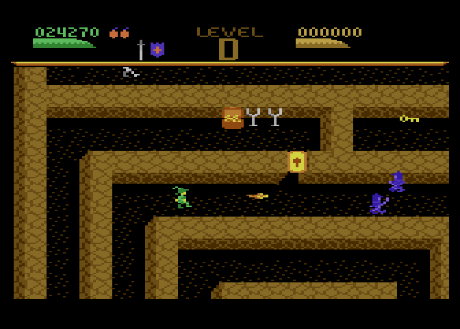 Dark Chambers Atari 7800 Screenshot: The blue enemies are weak and only take one shot to destroy...