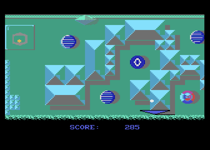 Jinks Atari 7800 Screenshot: Guiding the ball past a few obstacles.