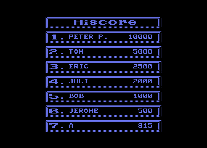 Jinks Atari 7800 Screenshot: Enter your name in the high score table.